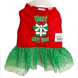 Pet Spirit Best Gift Ever Christmas Pet Dress with Tulle Skirt Red and Green